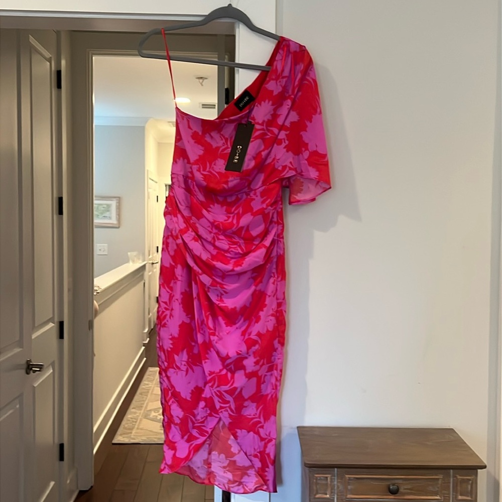 DO+BE pink and red one shoulder dress